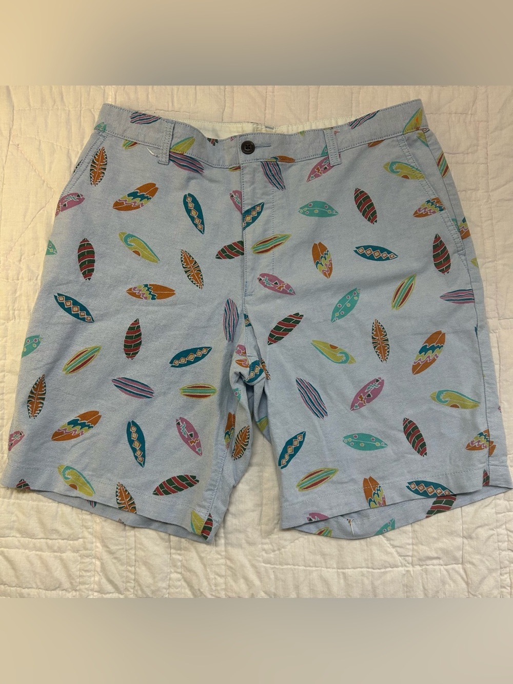 Dockers Surfboard Print Shorts Men’s 34 Blue Cotton Chino Summer Beach Coastal